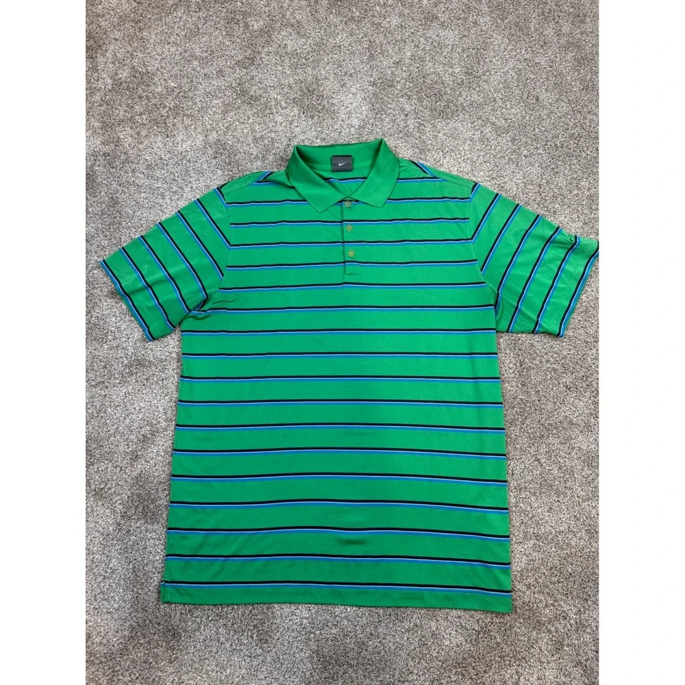 Nike Golf Dri-FIT Polo Shirt Mens XXL Green Striped Short Sleeve Performance Tee